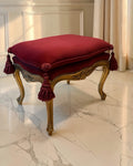 Louis XV Style Burgundy Velvet Ottoman with Gilded Wood Frame