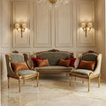 Mini Classic Salon Set – 4 Pieces | Zan Wood, Gold Leaf Finish, Olive Velvet Sofa & Chairs